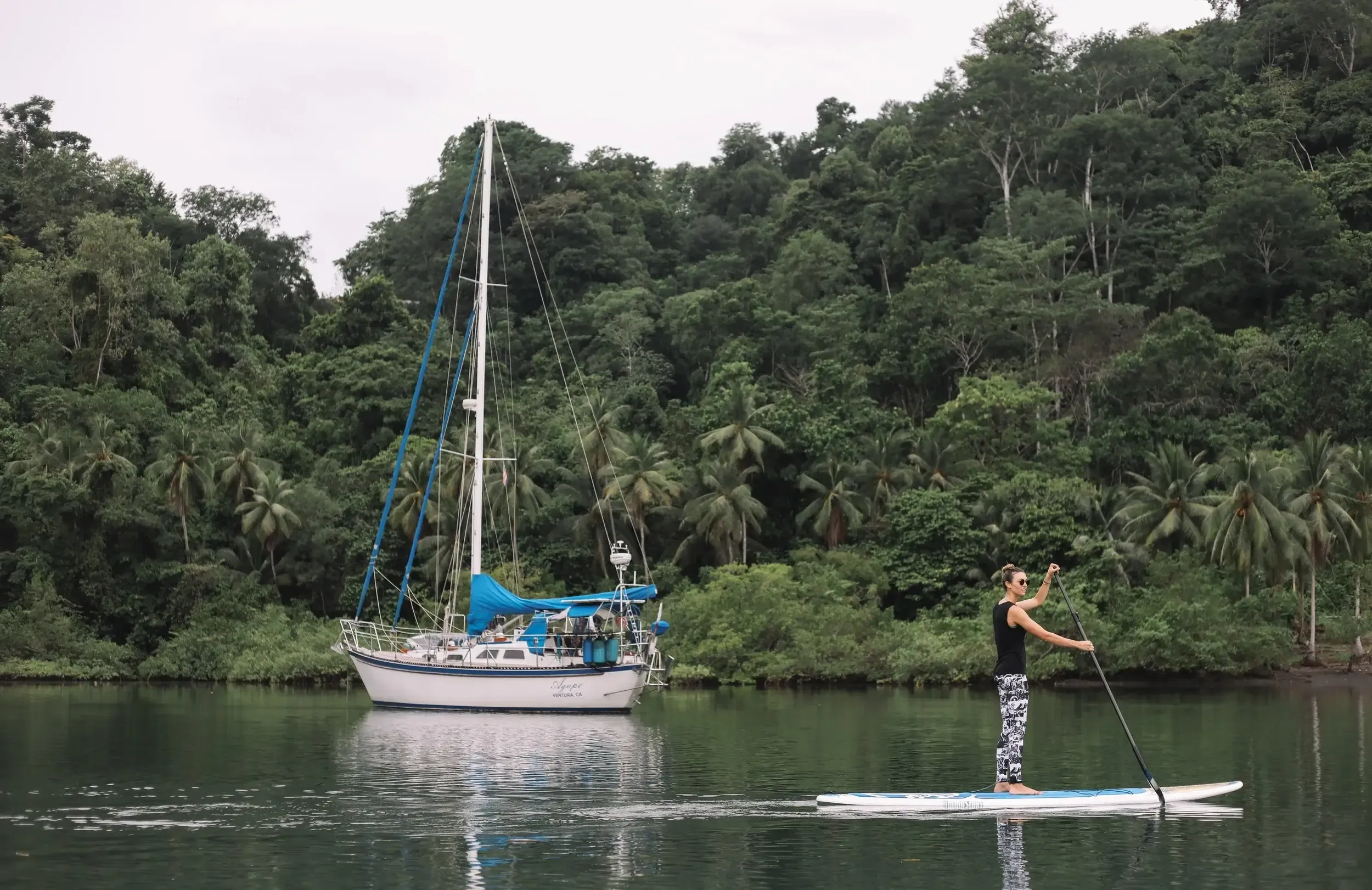 Boat on the calm Golfo Dulce near Pavones, one of the few tropical fjords in the world, southern Costa Rica
