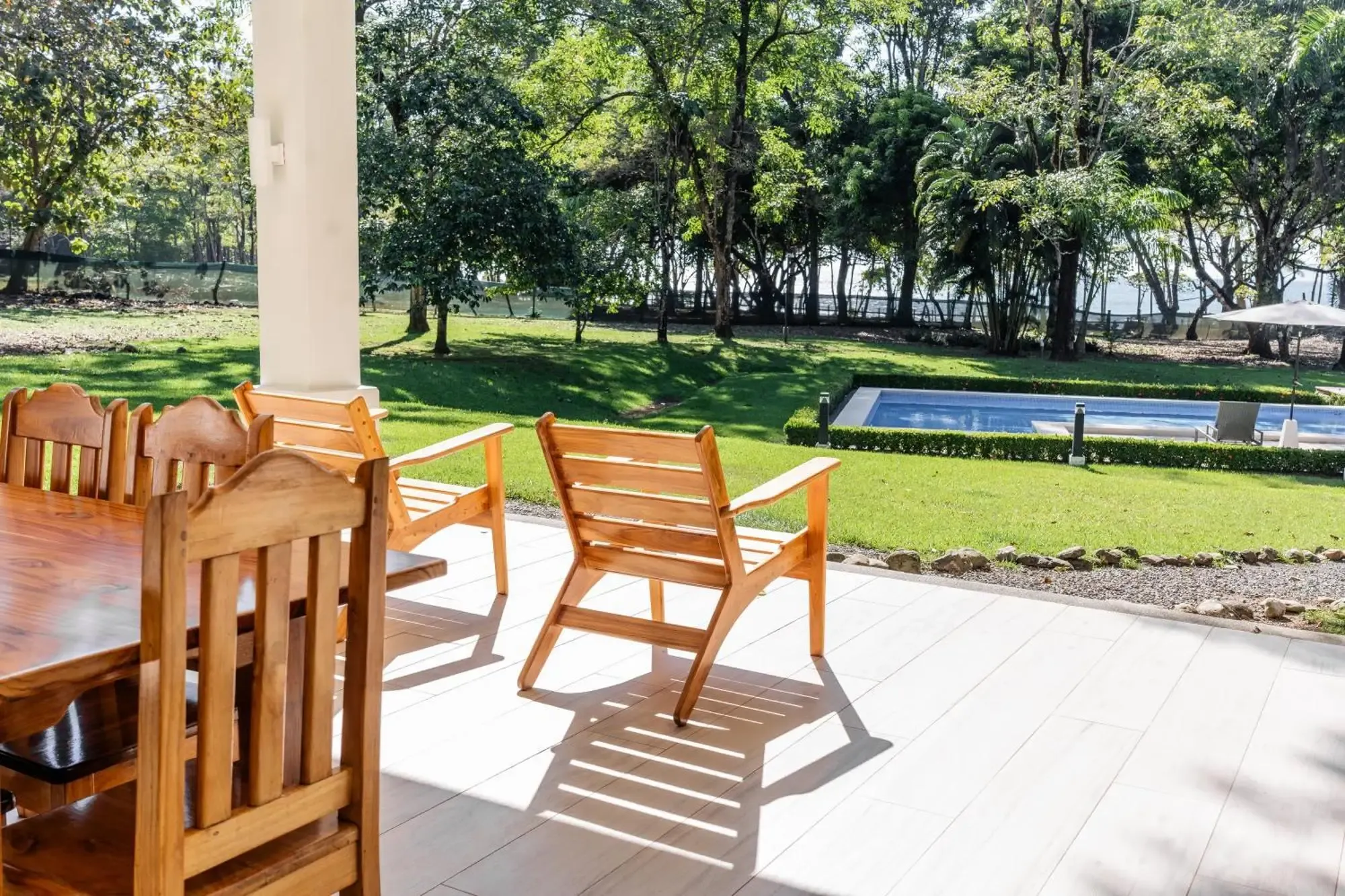 Private oceanfront deck overlooking the uncrowded point break at a luxury surf stay in Pavones
