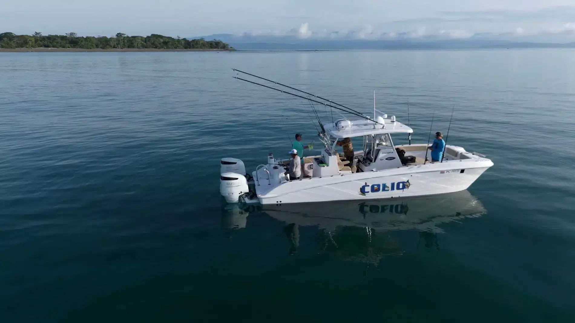Sport fishing boat on the Golfo Dulce near Pavones, southern Pacific Costa Rica